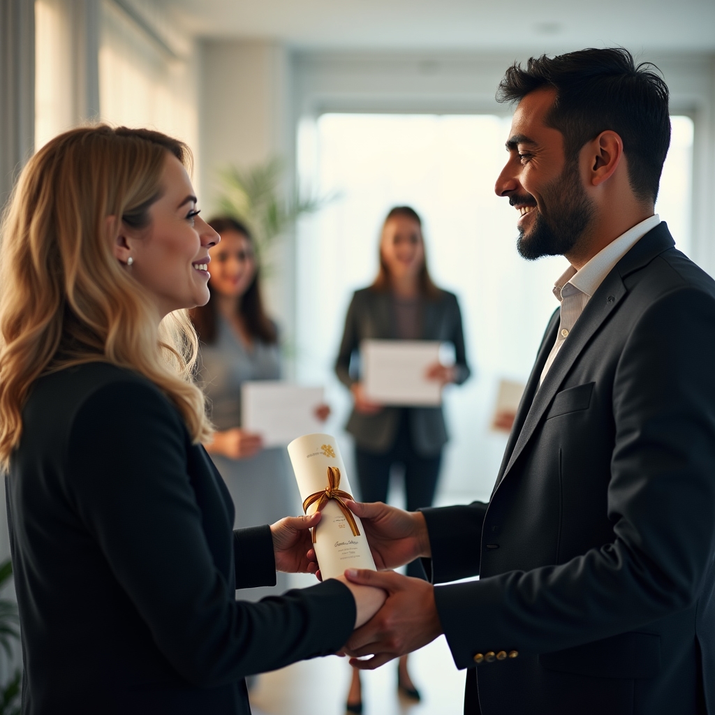 Professional receiving certification at Fundorento programme completion