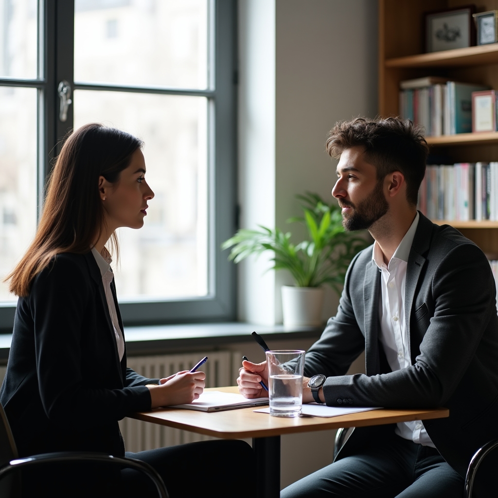 Trainer conducting intake conversation with participant