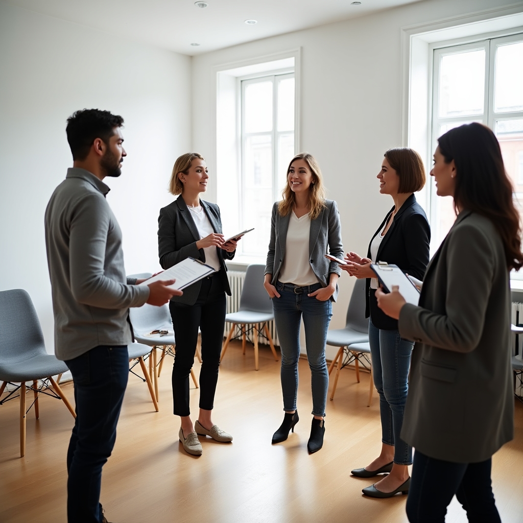 Small group of professionals practising communication in workshop
